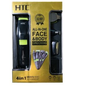 HTC 4 IN 1 MEN’S FACE & BODY GROOMING KIT  RECHARGEABLE USB TRIMMER FOR BEARD HAIR NOSE EAR PRECISION T-BLADE WITH CARBON STEEL CUTTER - AT1211